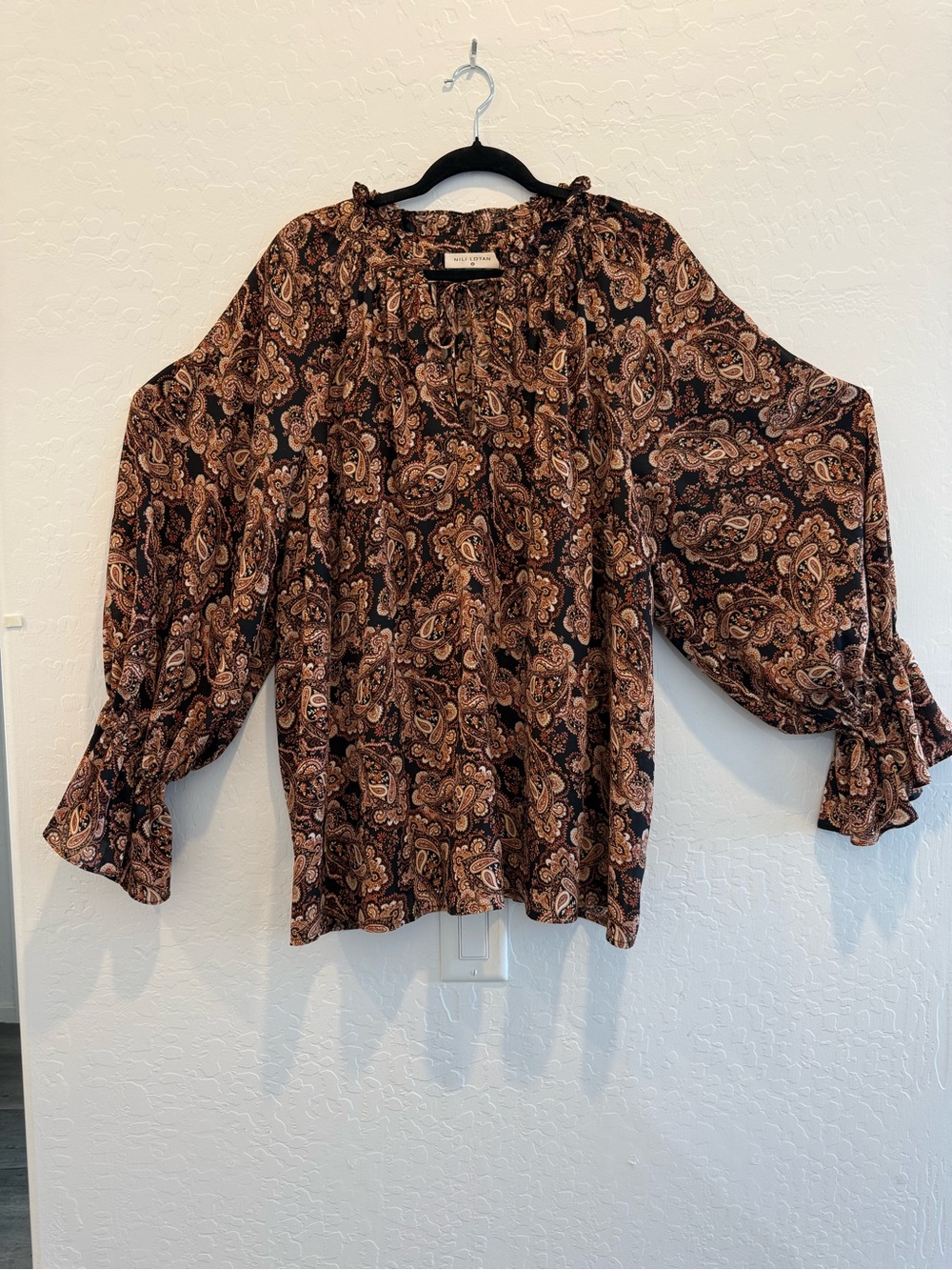 Nili Lotan Brown Paisley Tie-Neck Blouse